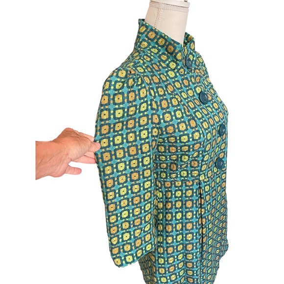 NWT Tulle Womens Geometric Print Dress Coat Pleated 3/4 Sleeve Size S Green - Picture 4 of 12